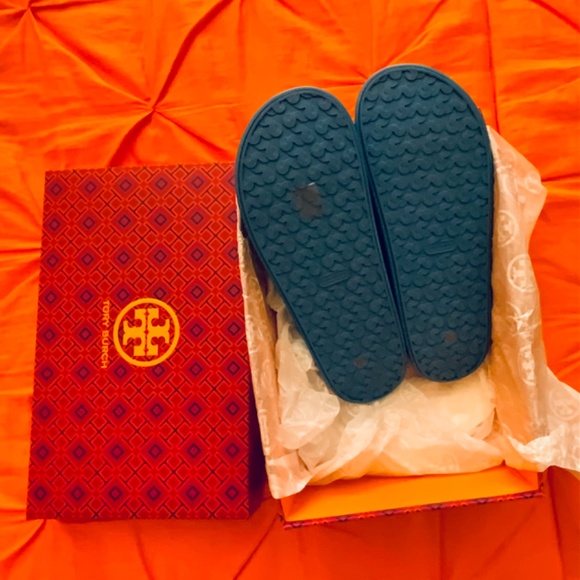 TORY BURCH [womens] Slide Sandals  : Vintage Blue / Ivory  “” RARE’’ - Picture 2 of 5